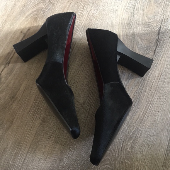 Valerie Stevens Black Block Heels Cow Texture 8.5 - Picture 1 of 5